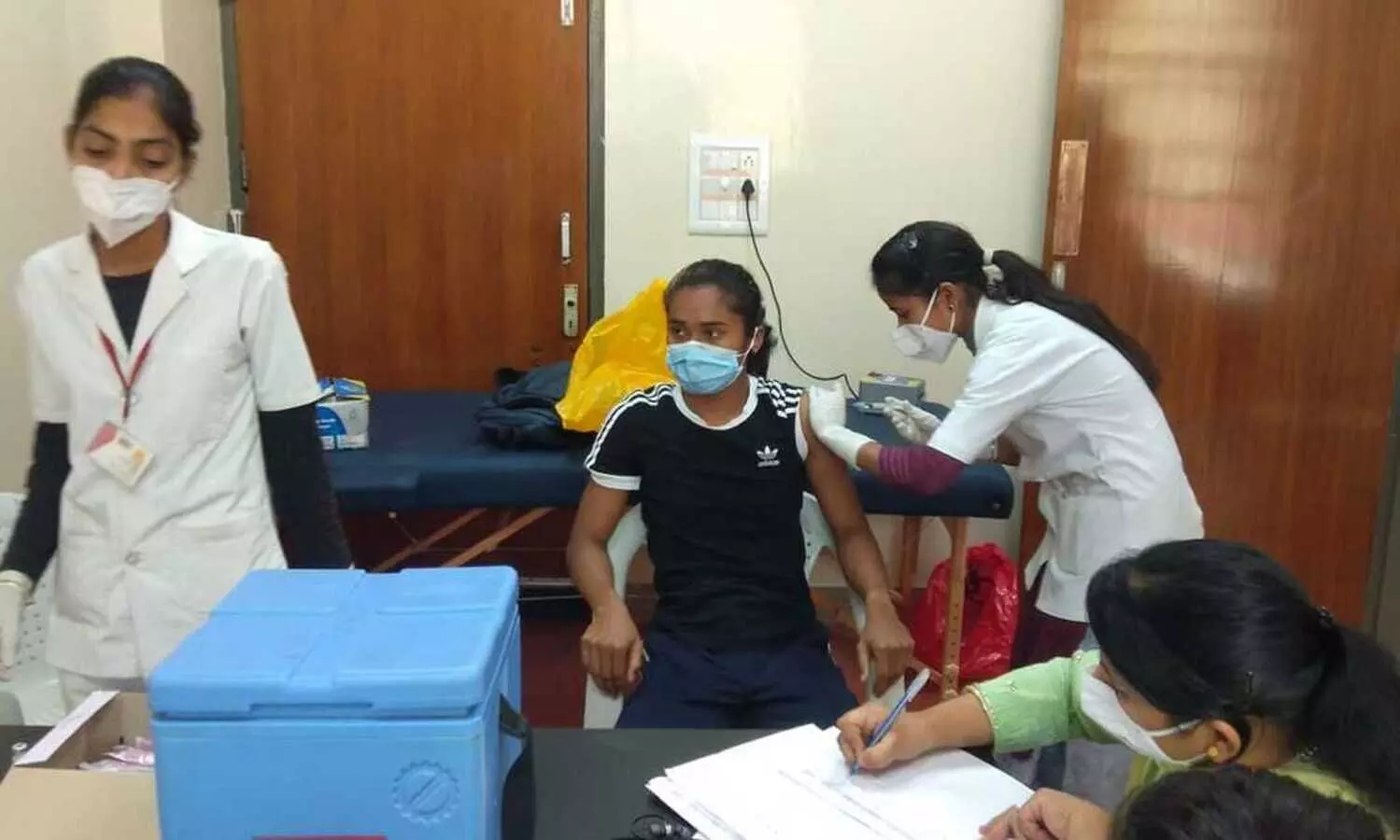 Hima Das gets first COVID-19 vaccine shot