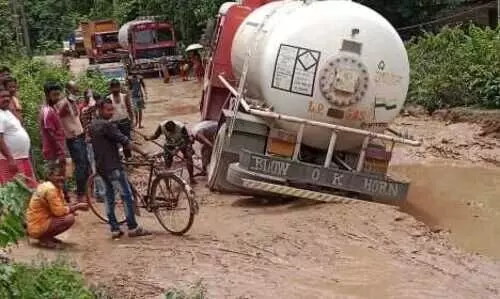Portionon Silchar-Jayantia road at Dholcherra in a shambles, locals draw CMsattention