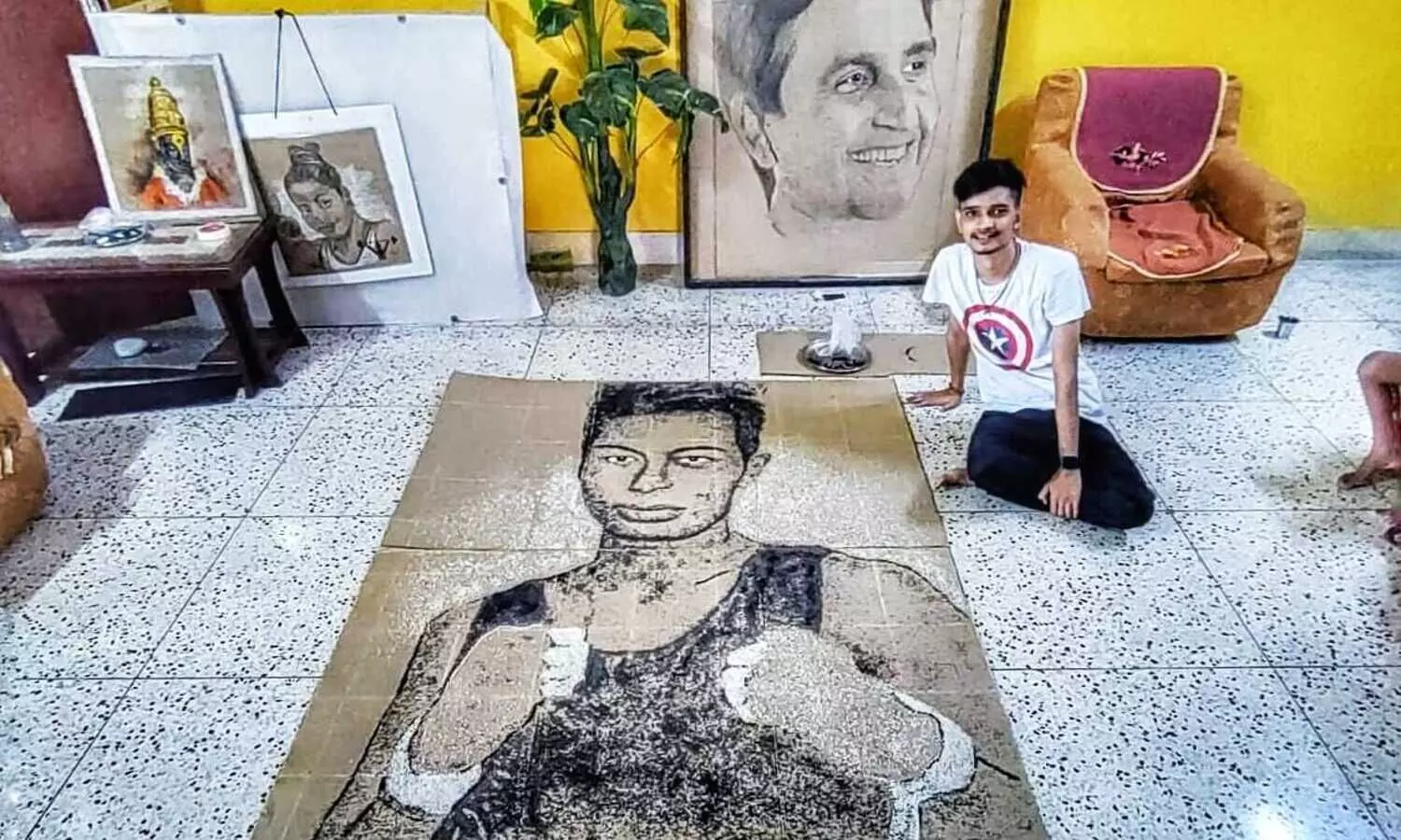 Dhubri artist makes portrait of Lovlina Borgohain using sesame & cumin seeds