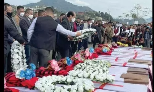 Mass funeral service for 14 killed by security forces in Mon, Rio demands AFSPA repeal