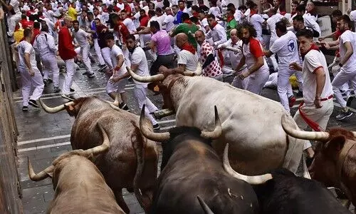 1st bull run in Spains Pamplona in 3 years takes place; no gorings