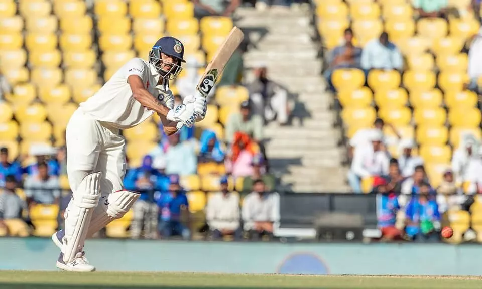 Akshar hit career-best 84 to stretch Indias lead to 223 Akshar hit career-best 84 to stretch Indias lead to 223