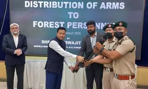 Manipur: Arms distributed to forest personnel in Imphal