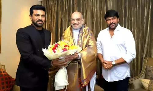 Amit Shah meets Chiranjeevi and Ram Charan, congratulates RRR star on Oscar win