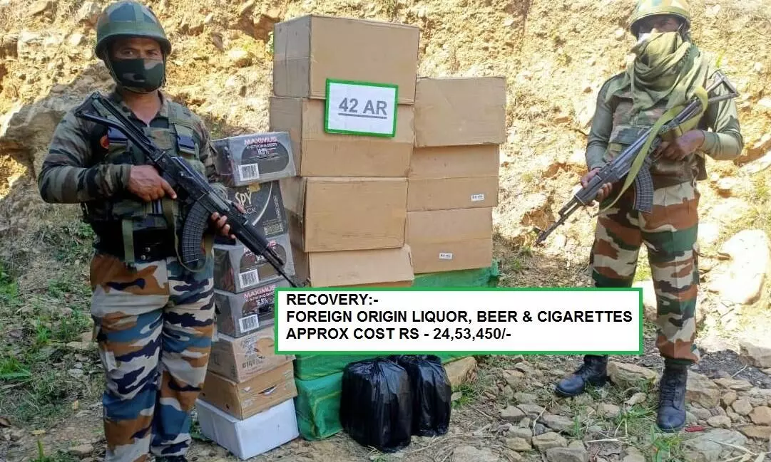 Illegal foreign liquor, cigarettes recovered in Mizoram Illegal foreign liquor, cigarettes recovered in Mizoram