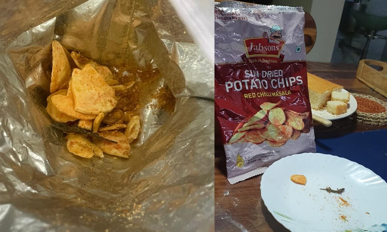 NonVeg chips alert Dead lizard discovered inside potato chips packet