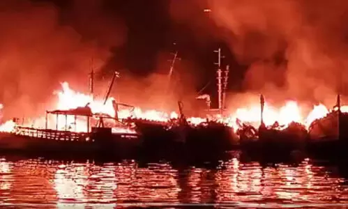Massive fire guts 40 boats at Visakhapatnam fishing harbour