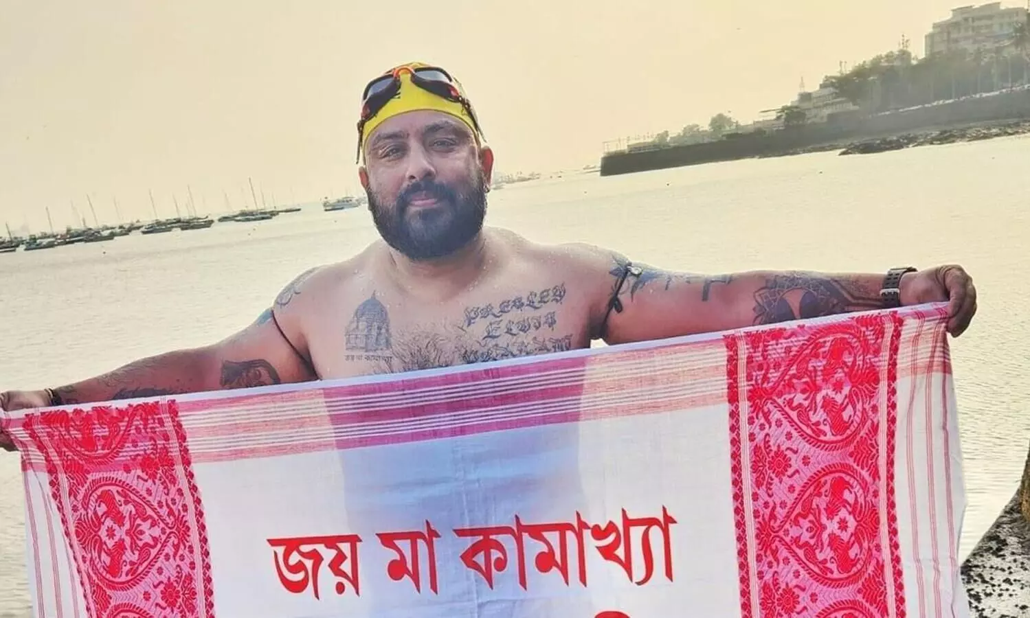 Elvis Ali Hazarika becomes 1st Assamese to finish solo swim from the Elephanta Island Jetty to Gateway of India