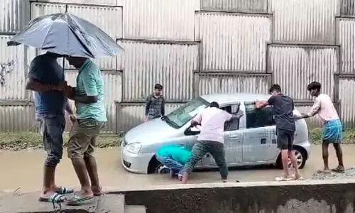 Assam: Rainfall submerges subways along flyover in Raha
