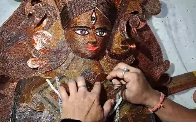 Basak crafted a Maa Durga idol using discarded copper wires (AT Photo)