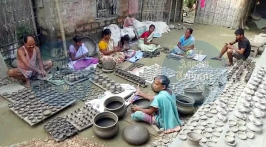 Paschim Nalbari potters aim to make 1.5 lakh earthen lamps this Diwali