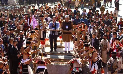 Union Minister Shekhawat flags off stone-pulling ceremony on day 4 of Hornbill festival