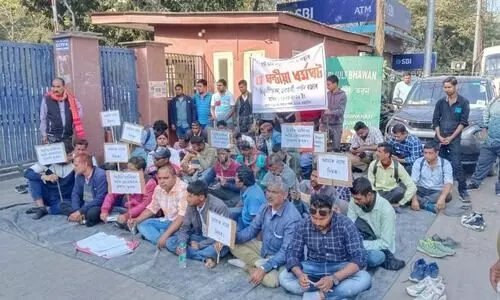 APDCL employees protest over exclusion from fixed-pay list, threatens hunger strike