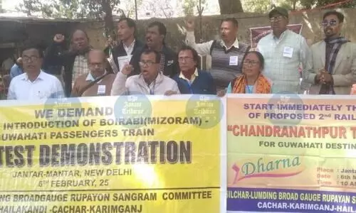 Barak valley, Tripura protestors in Jantar Mantar demand direct Guwahati-Mizoram train