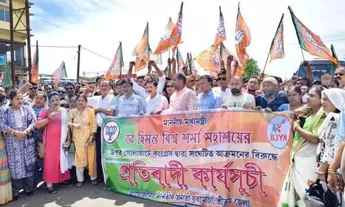 BJP stages statewide protests over bottle attack on CM Sarma’s convoy