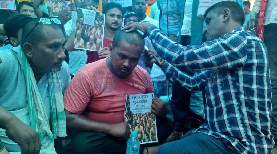 Guwahati cab drivers shave heads over high cuts by apps, demand govt intervention