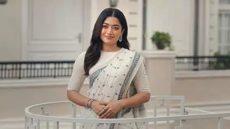 Taking on the persona of a politician, Rashmika Mandanna wears a dapper saree; Is a brand-new project underway?