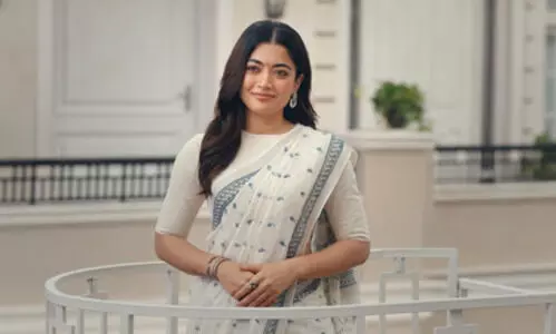 Taking on the persona of a politician, Rashmika Mandanna wears a dapper saree; Is a brand-new project underway?