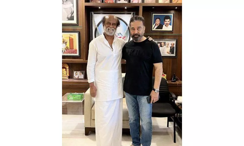 Kamal Haasan celebrates with Super Star RajiniKant on his 50th anniversary in the motion picturework with affection and admiration