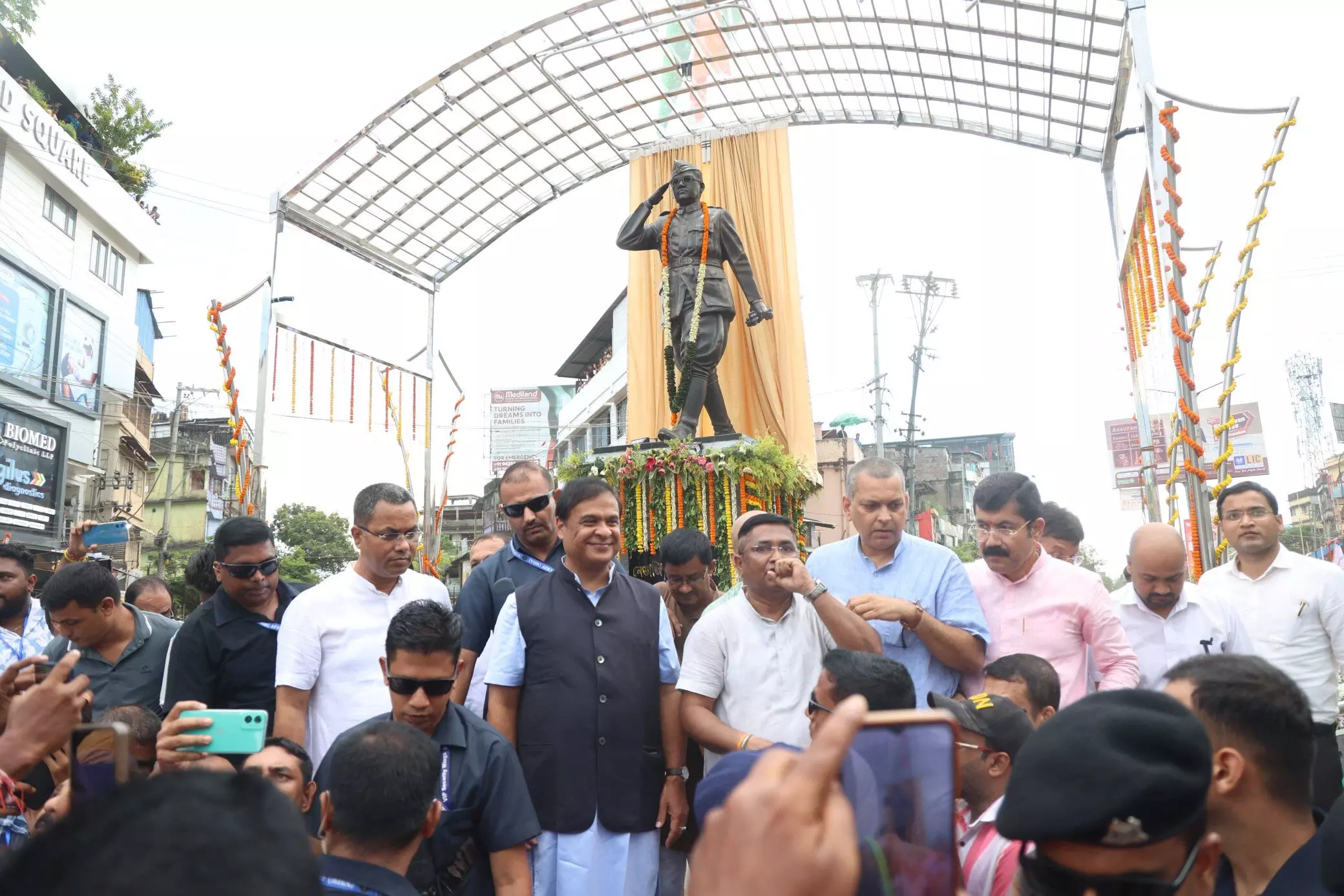CM Sarma unveils statues of Netaji & Mangal Pandey in Silchar, announces Rs 700-Cr flyover
