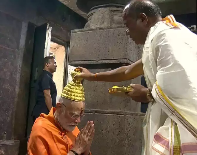 PM Modi prays at sacred Srisailam temple in Andhra Pradesh
