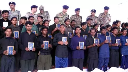 Historic moment in Chhattisgarh as 208 Maoists surrender, choose new path Historic moment in Chhattisgarh as 208 Maoists surrender, choose new path
