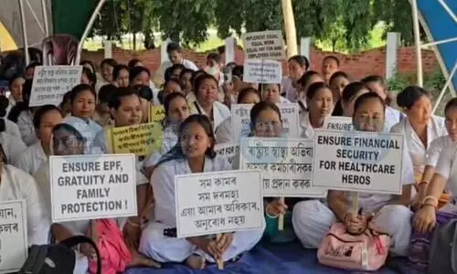 Healthcare hit as Assam NHM staff launch 3-day sit-in for job security, pay parity