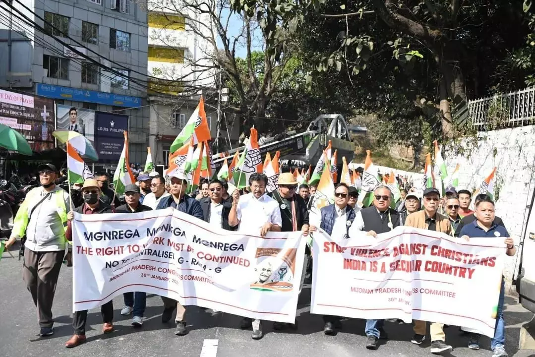 Mizoram Congress protests against centre over MGNREGA, minority issues in Aizawl