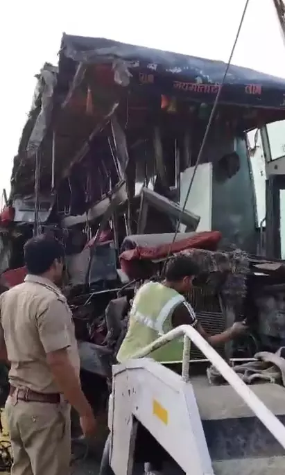 Agra highway accident: Double-decker pilgrim bus overturns, 10 injured Agra highway accident: Double-decker pilgrim bus overturns, 10 injured
