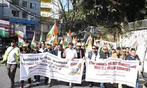 Mizoram Congress protests against centre over MGNREGA, minority issues in Aizawl