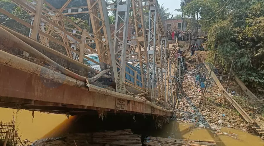 Anipur Bridge collapse in Sribhumi; two injured, connectivity snapped