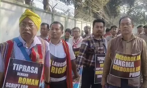 Students form human chains across Tripura seeking Roman script for Kokborok