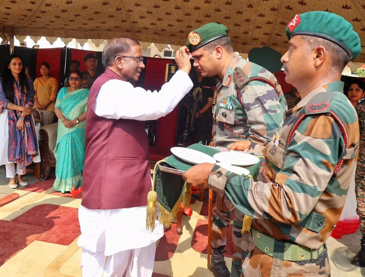 Guv Lakshman Prasad Acharya celebrates Holi with 38 Assam Rifles troops in Cachar