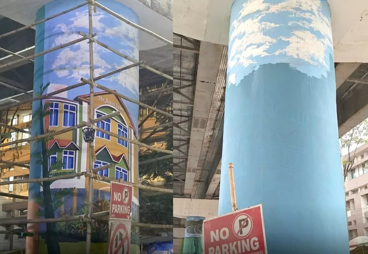 Assam Tribune mural removed from Maharaj Prithu Flyover pillar after PWD order