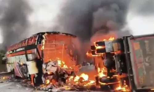 14 burnt alive in Andhra bus fire after collision with tipper ,PM announces Rs 2L aid