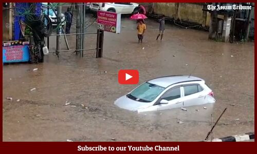 Vehicles stranded in Jorabat due to flash floods