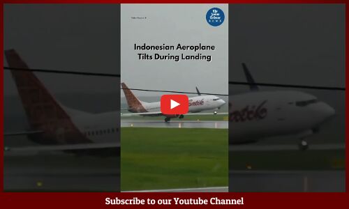 Indonesian Boeing Aeroplane Tilts During Landing