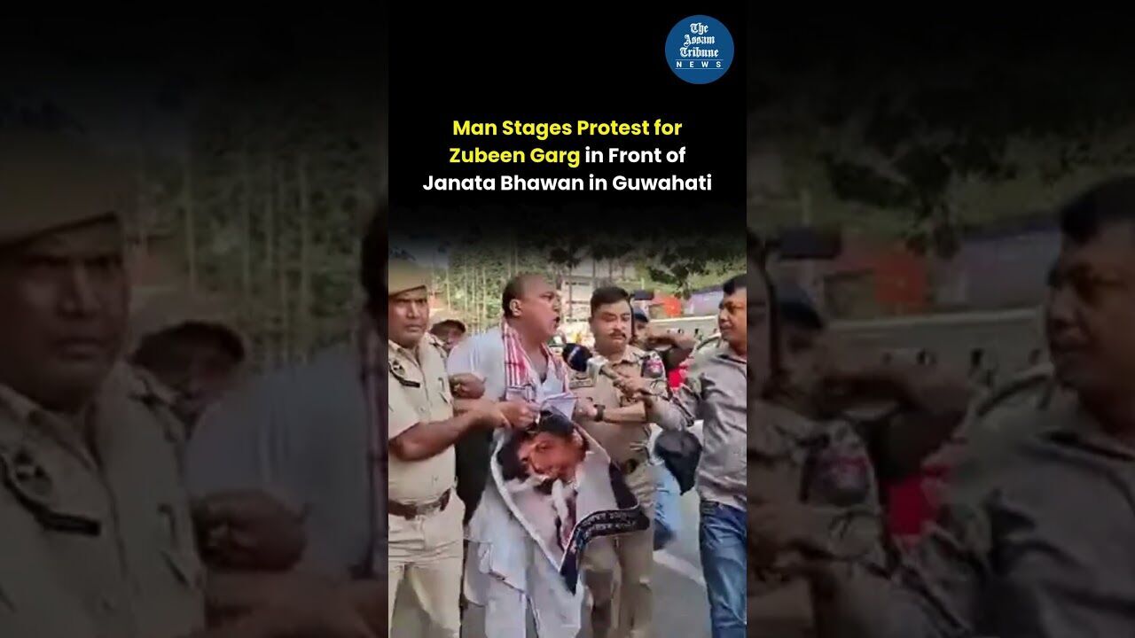 Man Stages Protest for Zubeen Garg in Front of Janata Bhawan in Guwahati