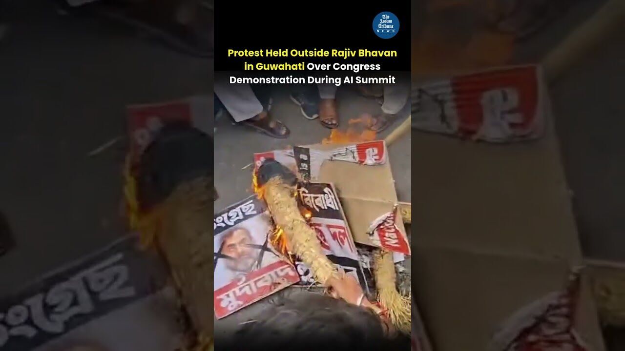Protest Held Outside Rajiv Bhawan in Guwahati Over Congress Demonstration During AI Summit