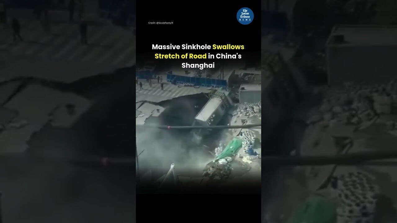 Massive Sinkhole Swallows Stretch of Road in Chinas Shanghai